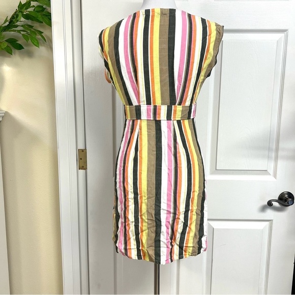 LOFT Striped rainbow Button Flare mini Dress women’s size 0 Petite boho Viscose - Picture 8 of 10